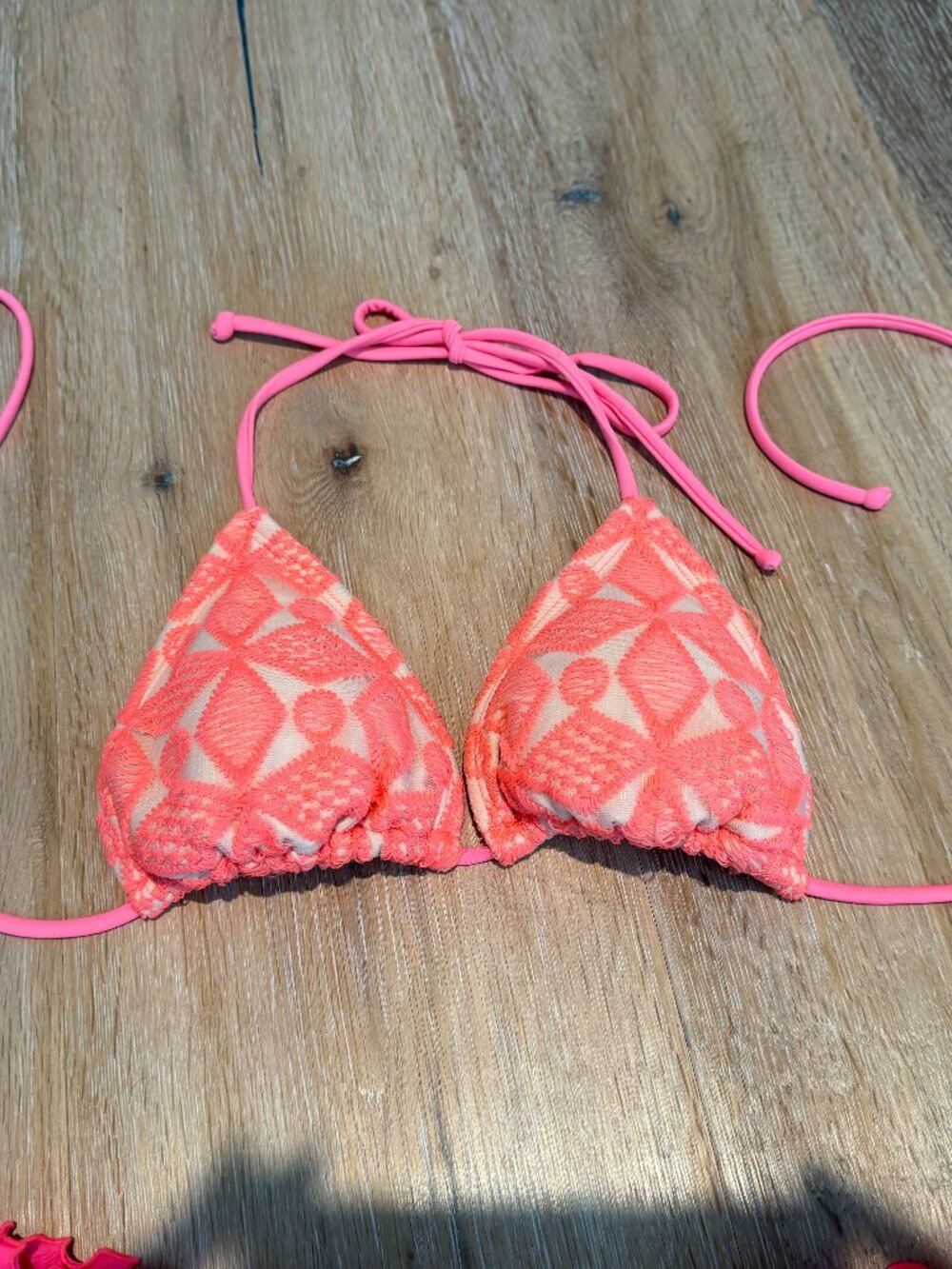 Xhilaration Coral Embroidered Triangle String Bikini Top Size S
